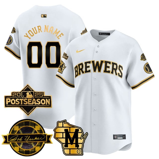 Custom Milwaukee Brewers 2025 Postseason Jersey - All Stitched White Gold