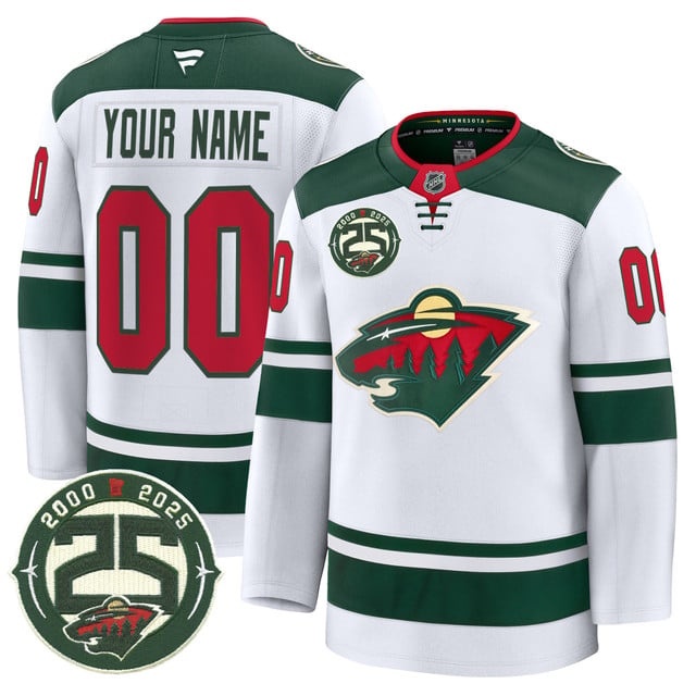 Custom Minnesota Wild 25th Anniversary Patch Premium   Jersey - All Stitched  White