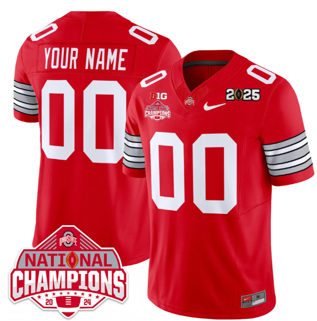 Custom Name Gender Ohio State Buckeyes 'Heritage Stripe' 2025 CFP Patch - National Champions Jersey - All Stitched Red