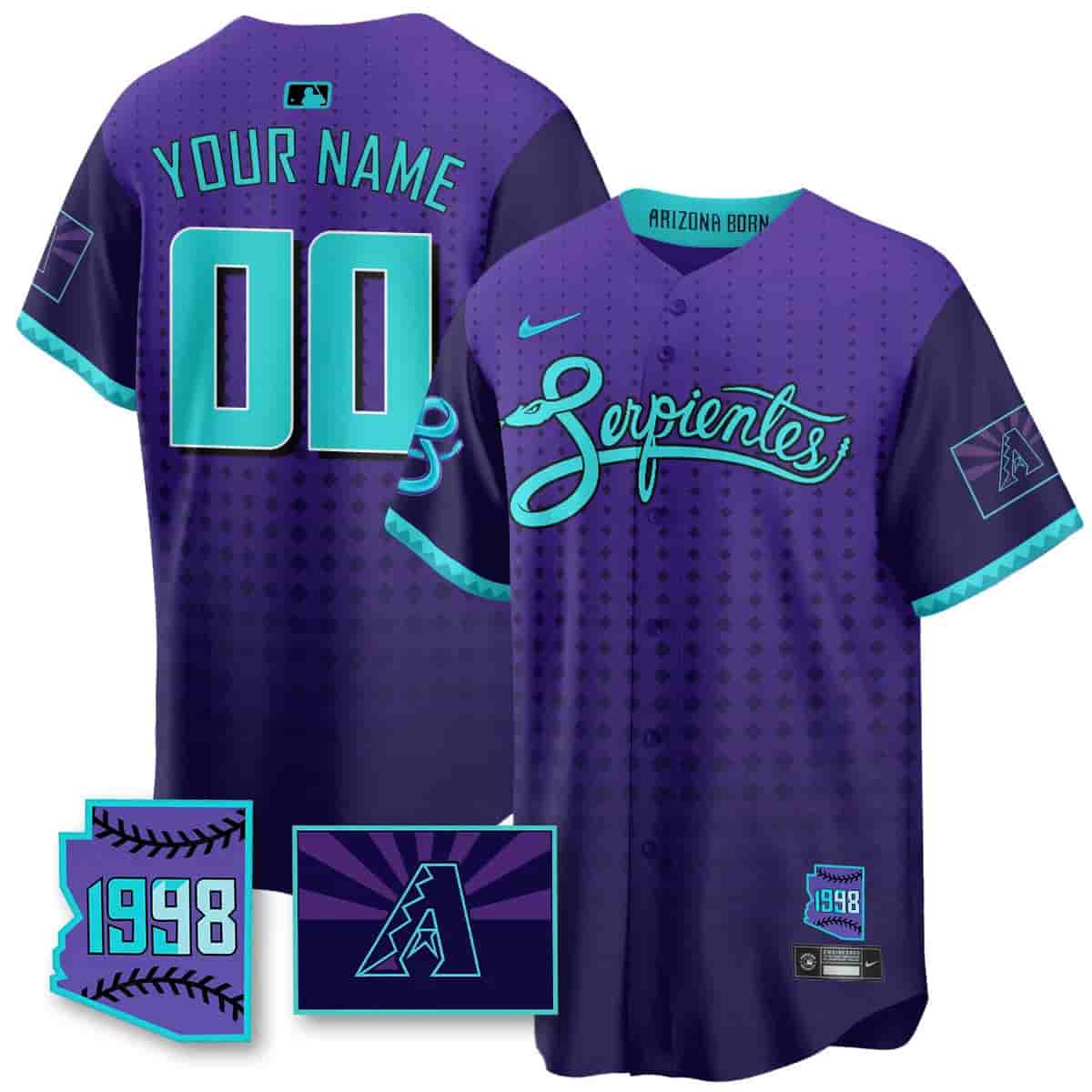 Custom NameGender Arizona Diamondbacks Purple for Second “Serpientes” City Connect Jersey - All Stitched Purple