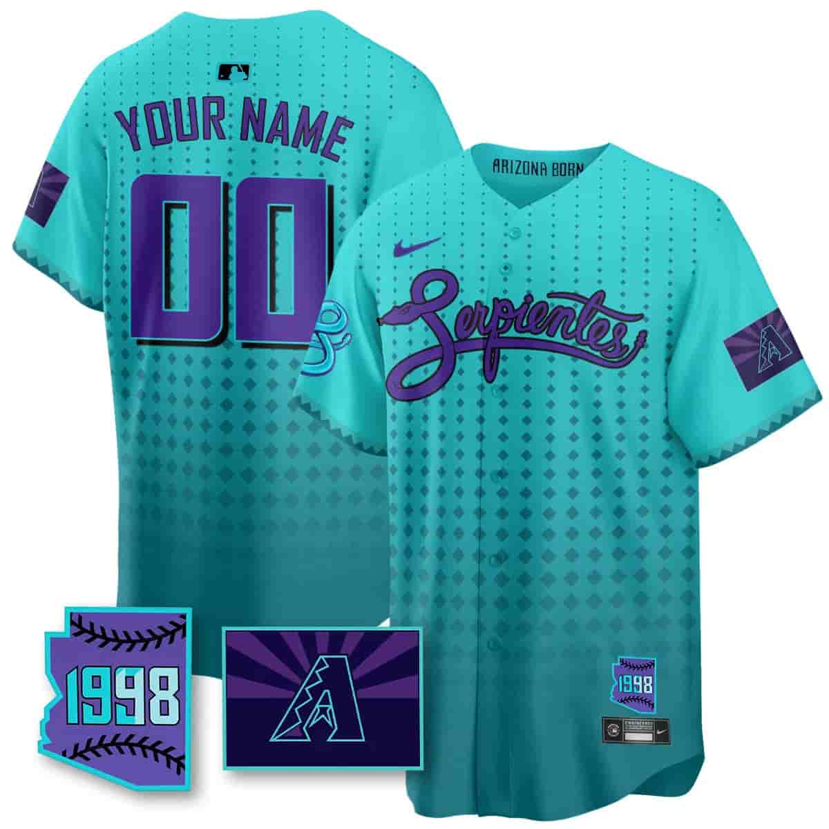 Custom NameGender Arizona Diamondbacks Purple for Second “Serpientes” City Connect Jersey - All Stitched Teal