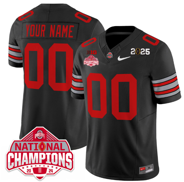 Custom NameGender Ohio State Buckeyes 'Heritage Stripe' 2025 CFP Patch - National Champions Jersey - All Stitched Black