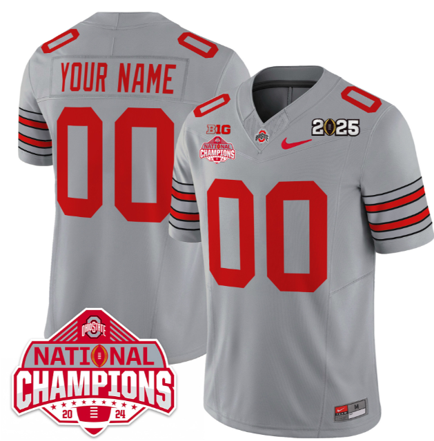 Custom NameGender Ohio State Buckeyes 'Heritage Stripe' 2025 CFP Patch - National Champions Jersey - All Stitched Gray