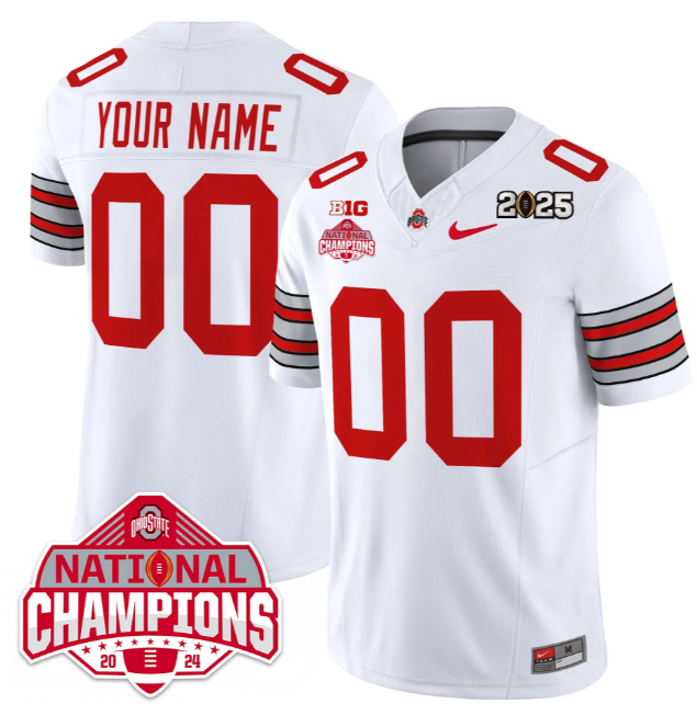 Custom NameGender Ohio State Buckeyes 'Heritage Stripe' 2025 CFP Patch - National Champions Jersey - All Stitched White
