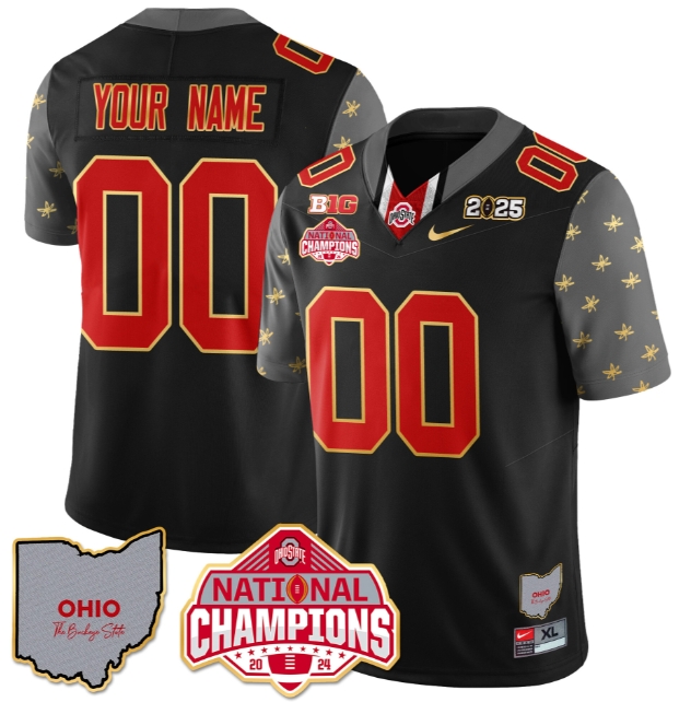 Custom NameGender Ohio State Buckeyes 2024 National Champions Limited Gold Jersey N1 - All Stitched Black