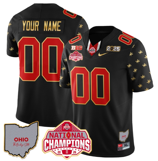 Custom NameGender Ohio State Buckeyes 2024 National Champions Limited Gold Jersey N1 - All Stitched Black Limited