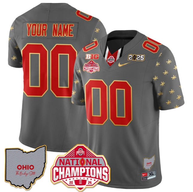 Custom NameGender Ohio State Buckeyes 2024 National Champions Limited Gold Jersey N1 - All Stitched Gray