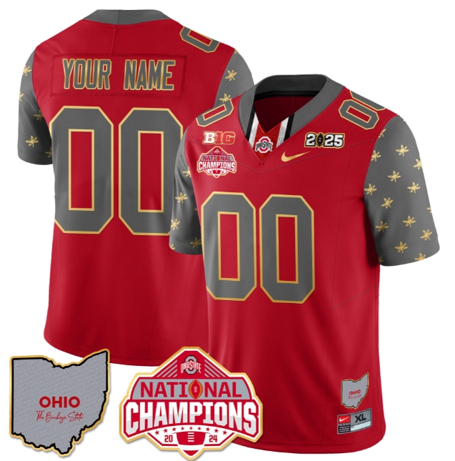 Custom NameGender Ohio State Buckeyes 2024 National Champions Limited Gold Jersey N1 - All Stitched Red