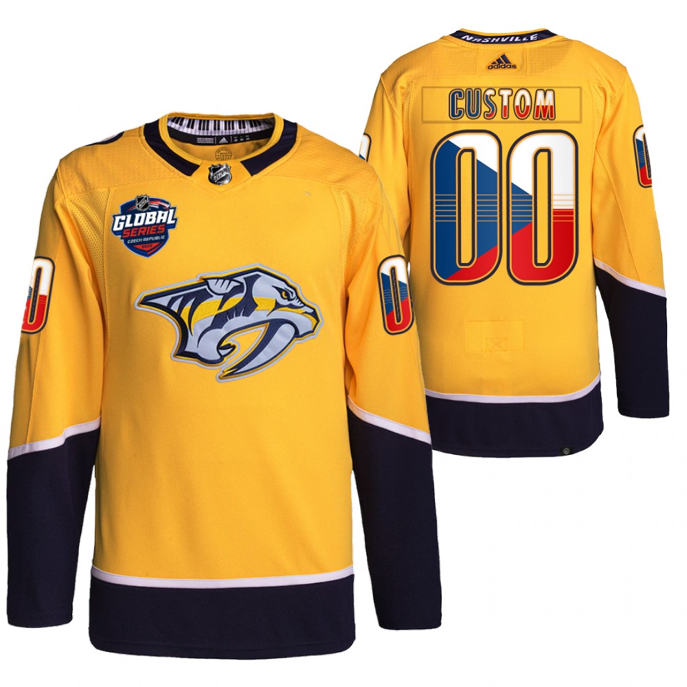 Custom Nashville Predators Gold 2022 NHL Global Series Czech Republic Challenge Jersey