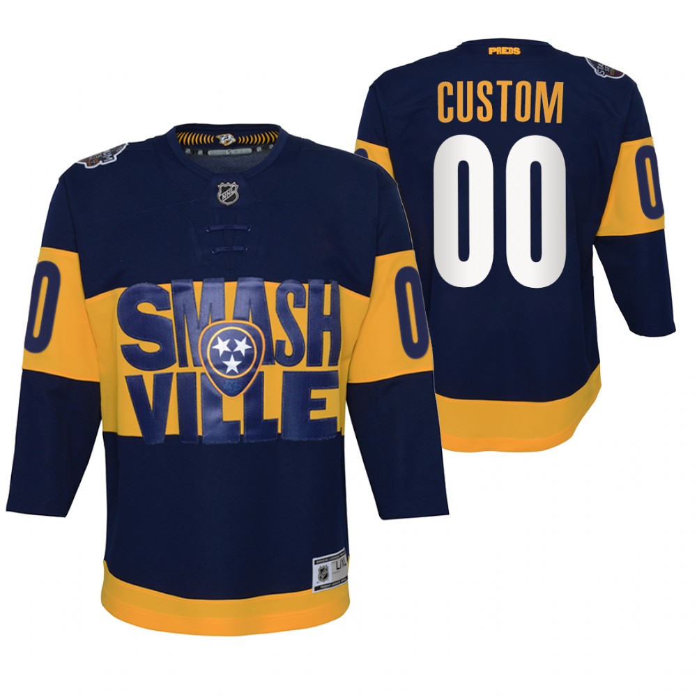 Custom Nashville Predators Navy 2022 Stadium Series Youth Jersey Primegreen Authentic