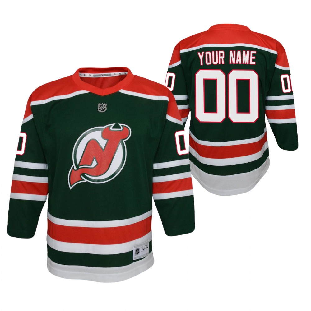 Custom New Jersey Devils 2021 Reverse Retro Green Youth Jersey Special Edition