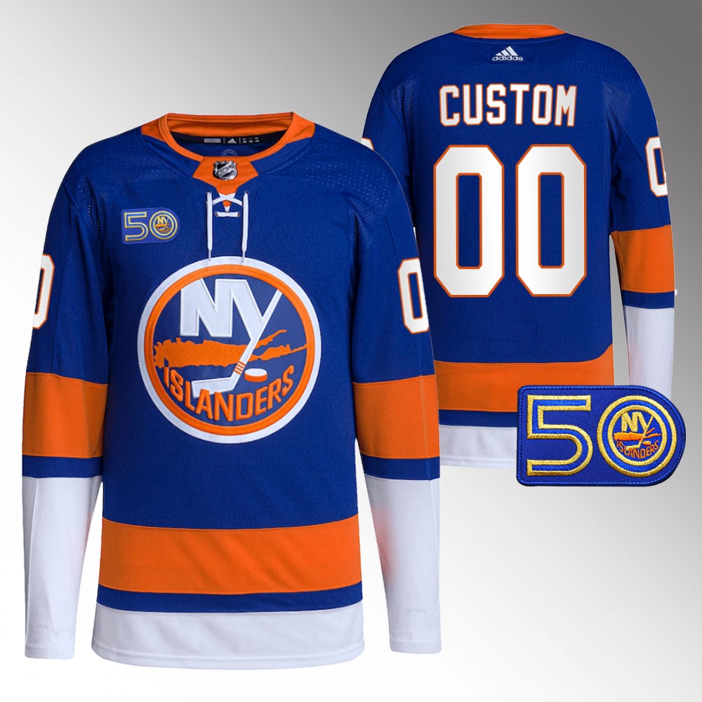 Custom New York Islanders Royal 50th Anniversary Primegreen Authentic Jersey