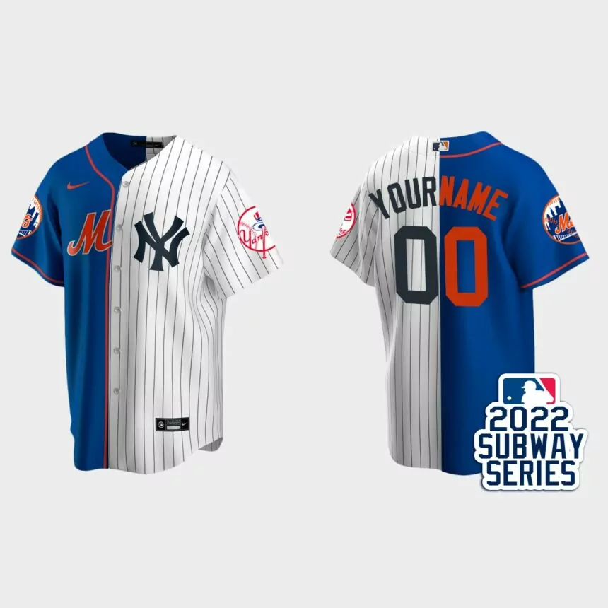 Custom New York Mets 2022 Subway Series Split Jersey – Royal White