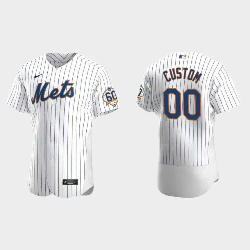 Custom New York Mets 60th Anniversary Home Authentic Jersey – White