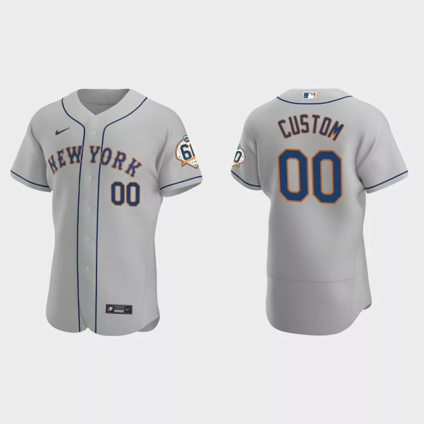 Custom New York Mets 60th Anniversary Road Authentic Jersey – Gray