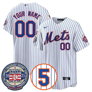 Custom New York Mets Number Retirement & Hall of Fame Gold Custom Jersey - All Stitched White