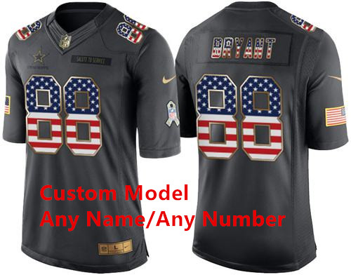 Custom Nike Cowboys Black Men's Stitched NFL Limited USA Flag Salute To Service Jersey