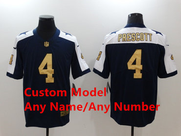 Custom Nike Cowboys Navy Blue Thanksgiving Men's Stitched NFL Limited Gold Jersey