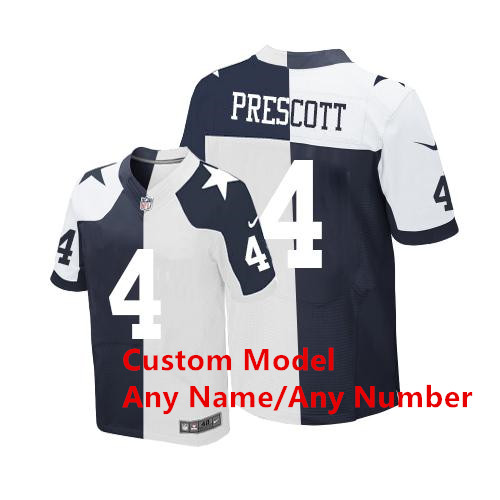 Custom Nike Cowboys Navy Blue White Men's Stitched NFL Elite Split Jersey