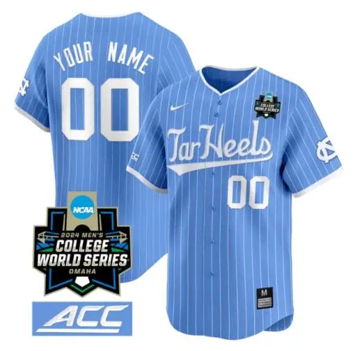 Custom North Carolina Tar Heels Jersey 2024 College World Series Vapor Premier Limited NCAA Baseball Stitched Blue Pinstripe