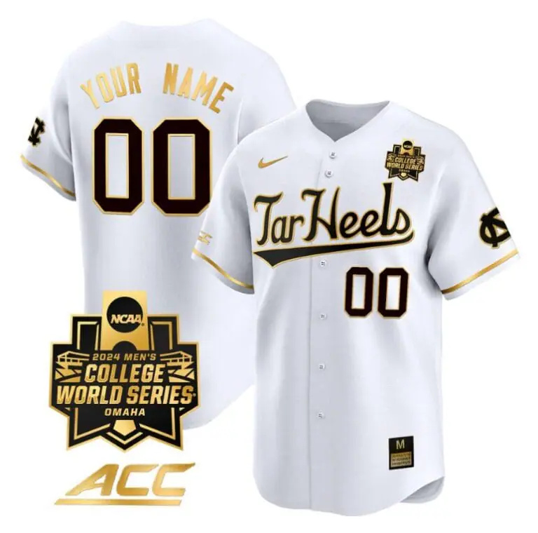 Custom North Carolina Tar Heels Jersey 2024 College World Series Vapor Premier Limited NCAA Baseball Stitched White Gold