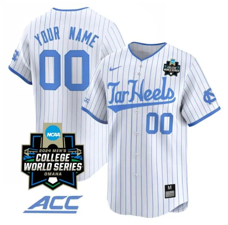 Custom North Carolina Tar Heels Jersey 2024 College World Series Vapor Premier Limited NCAA Baseball Stitched White Pinstripe