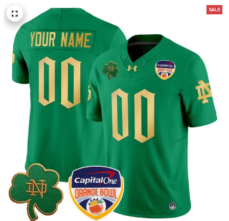 Custom Notre Dame Fighting Irish 2024 Orange Bowl Patch Vapor Limited Custom Jersey V2 - All Stitched Green