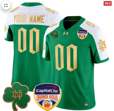 Custom Notre Dame Fighting Irish 2024 Orange Bowl Patch Vapor Limited Custom Jersey V2 - All Stitched Green Alternate