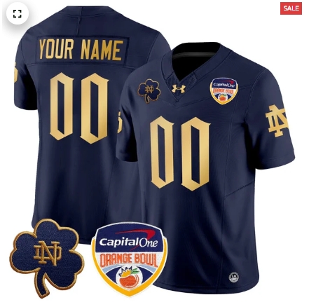 Custom Notre Dame Fighting Irish 2024 Orange Bowl Patch Vapor Limited Custom Jersey V2 - All Stitched Navy