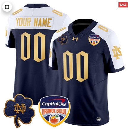 Custom Notre Dame Fighting Irish 2024 Orange Bowl Patch Vapor Limited Custom Jersey V2 - All Stitched Navy Alternate