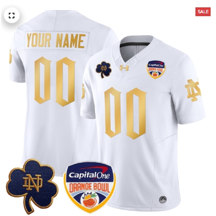 Custom Notre Dame Fighting Irish 2024 Orange Bowl Patch Vapor Limited Custom Jersey V2 - All Stitched White