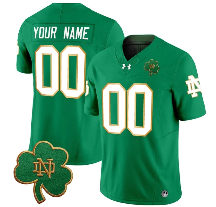 Custom Notre Dame Fighting Irish 2024 Vapor Limited Football  Jersey V3 - All Stitched  GREEN