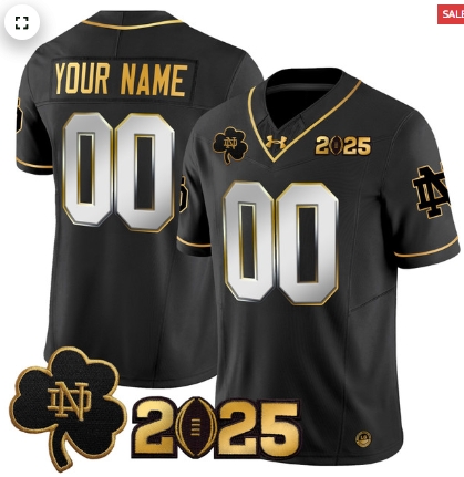 Custom Notre Dame Fighting Irish 2025 CFP Final Patch Gold Vapor Limited Custom Jersey - All Stitched  Black Limited