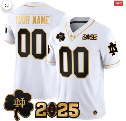 Custom Notre Dame Fighting Irish 2025 CFP Final Patch Gold Vapor Limited Custom Jersey - All Stitched  White Gold