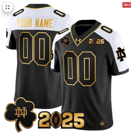 Custom Notre Dame Fighting Irish 2025 CFP Final Patch Gold Vapor Limited Custom Jersey - All Stitched Alternate