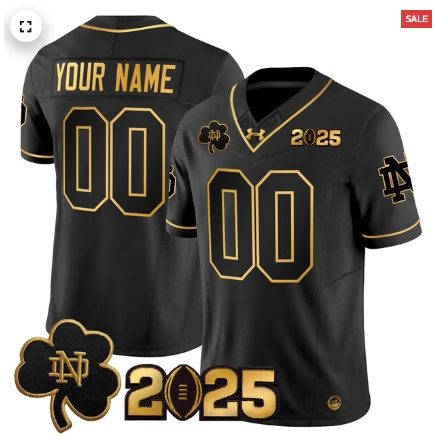 Custom Notre Dame Fighting Irish 2025 CFP Final Patch Gold Vapor Limited Custom Jersey - All Stitched Black Gold