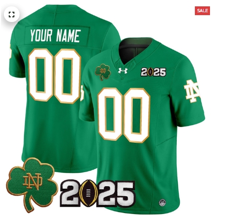 Custom Notre Dame Fighting Irish 2025 CFP Final Patch Vapor Limited Custom Jersey - All Stitched Green