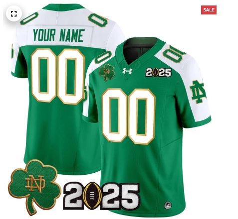 Custom Notre Dame Fighting Irish 2025 CFP Final Patch Vapor Limited Custom Jersey - All Stitched Green Alternate