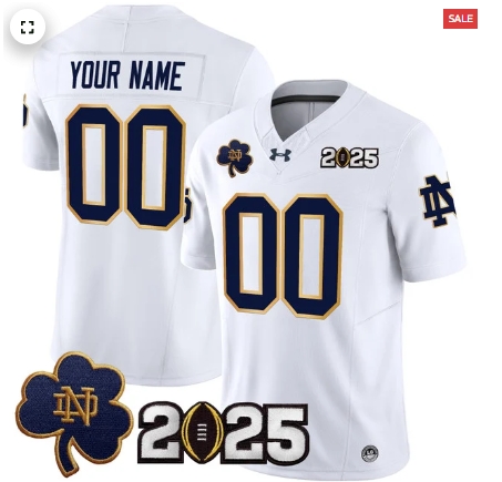 Custom Notre Dame Fighting Irish 2025 CFP Final Patch Vapor Limited Custom Jersey - All Stitched White