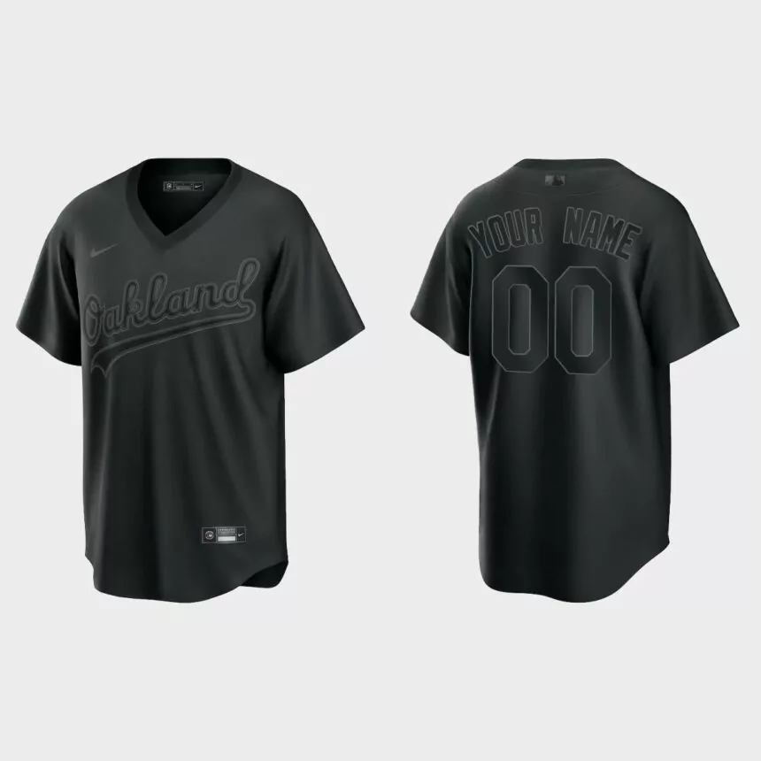 Custom Oakland Athletics Pitch Black Fashion Replica Jersey – Black