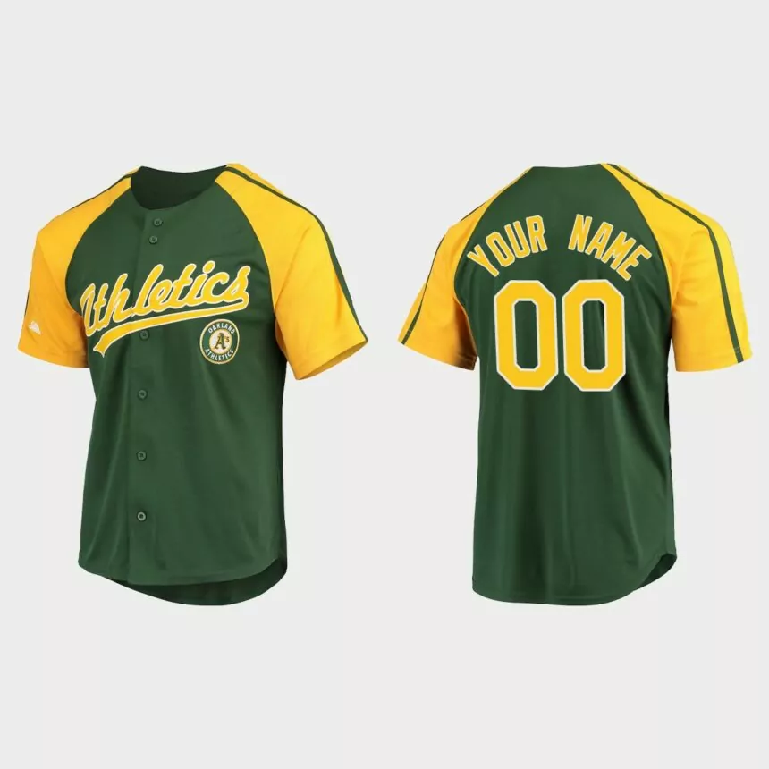 Custom Oakland Athletics Replica Button-Down Raglan Jersey – Green