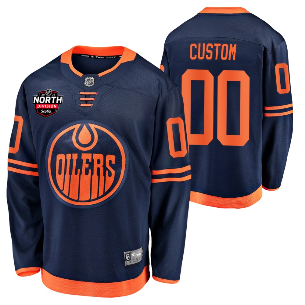 Custom Oilers 2021 North Division Patch Jersey Navy Alternate