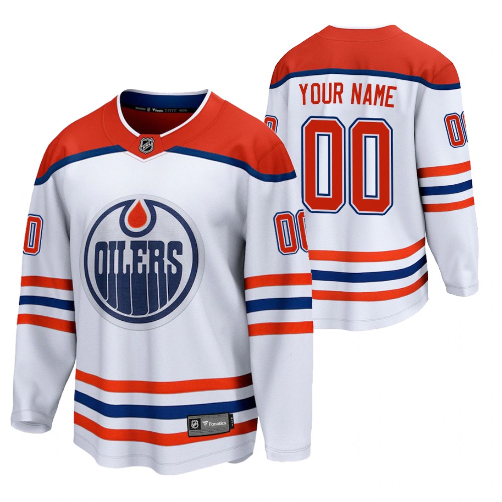 Custom Oilers 2021 Reverse Retro White Jersey Special Edition