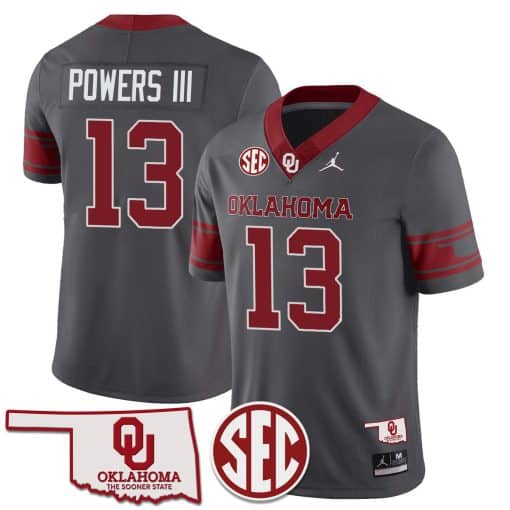 Custom Oklahoma Sooners 2024 Vapor Limited Custom Jersey – SEC Patch – All Stitched Anthracite#13 Reggie Powers III
