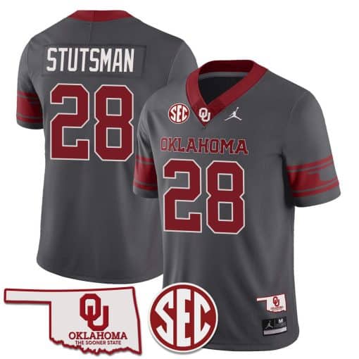 Custom Oklahoma Sooners 2024 Vapor Limited Custom Jersey – SEC Patch – All Stitched Anthracite#28 Danny Stutsman