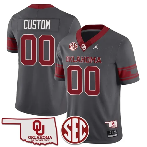 Custom Oklahoma Sooners 2024 Vapor Limited Custom Jersey – SEC Patch – All Stitched Anthracite