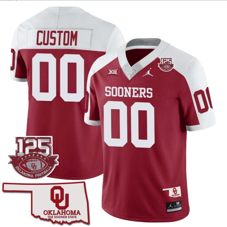 Custom Oklahoma Sooners Jersey Name and Number 125th Season Patch Football Alternate Red