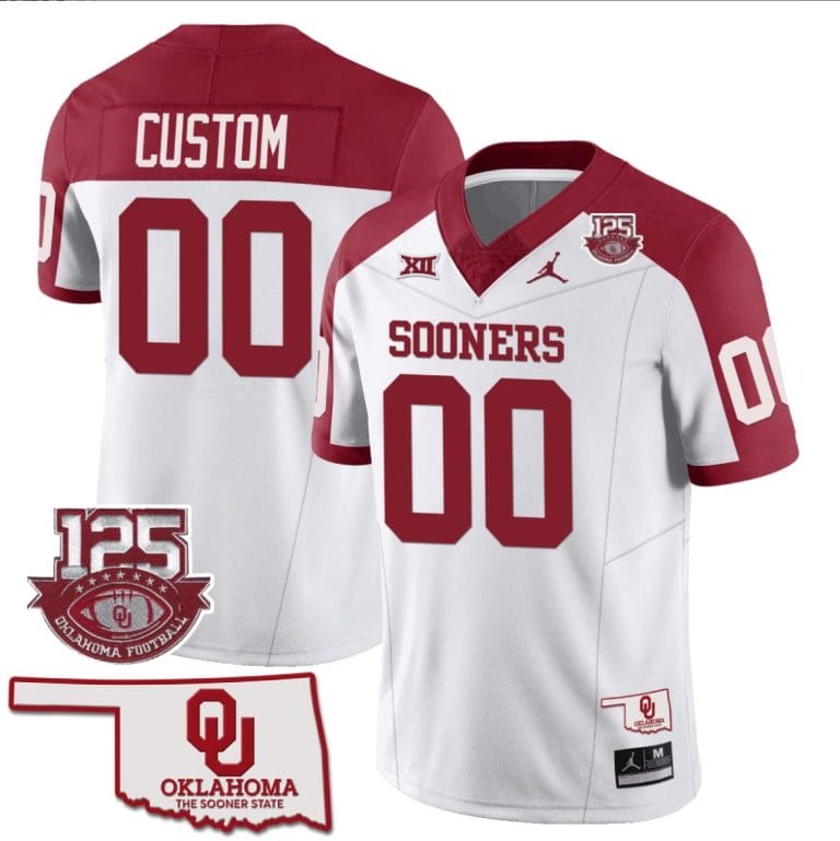 Custom Oklahoma Sooners Jersey Name and Number 125th Season Patch Football Alternate White