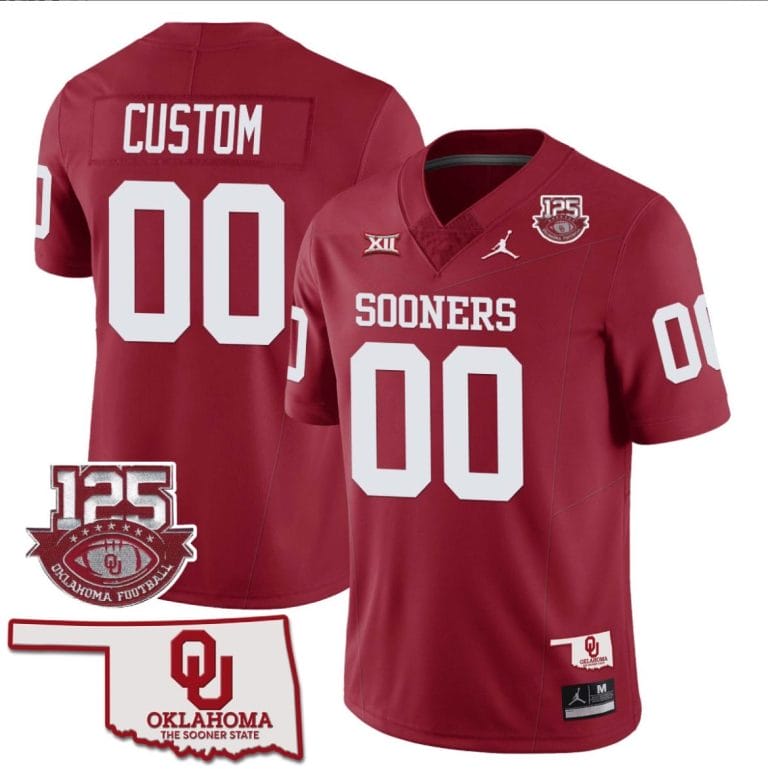 Custom Oklahoma Sooners Jersey Name and Number 125th Season Patch Football Red