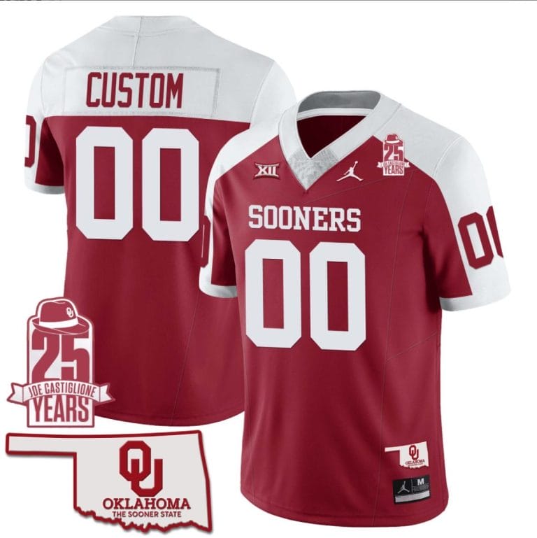 Custom Oklahoma Sooners Jersey Name and Number 25th Anniversary Patch Football Alternate Red